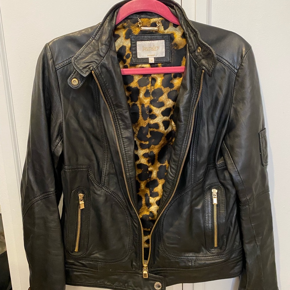 Laundry Black/Leopard/Cheetah Leather Jacket